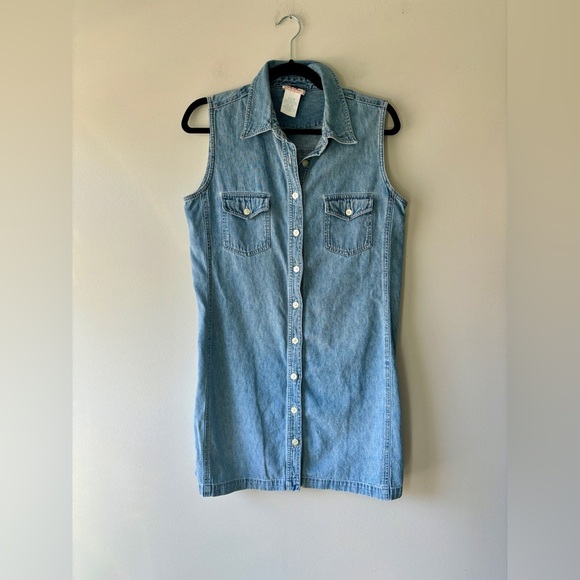 Vintage Faded Glory Blue‎ Chambray Denim Sleeveless Button Mini Dress Size 10 - Picture 1 of 5